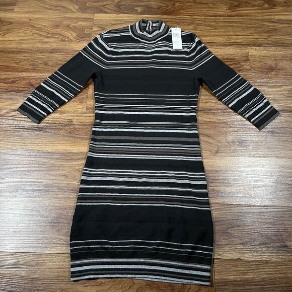 BCBGMaxAzria Dresses & Skirts - BCBG MAXAZRIA Sweater Dress Black Striped Mock Neck Long Sleeve Women's Size S